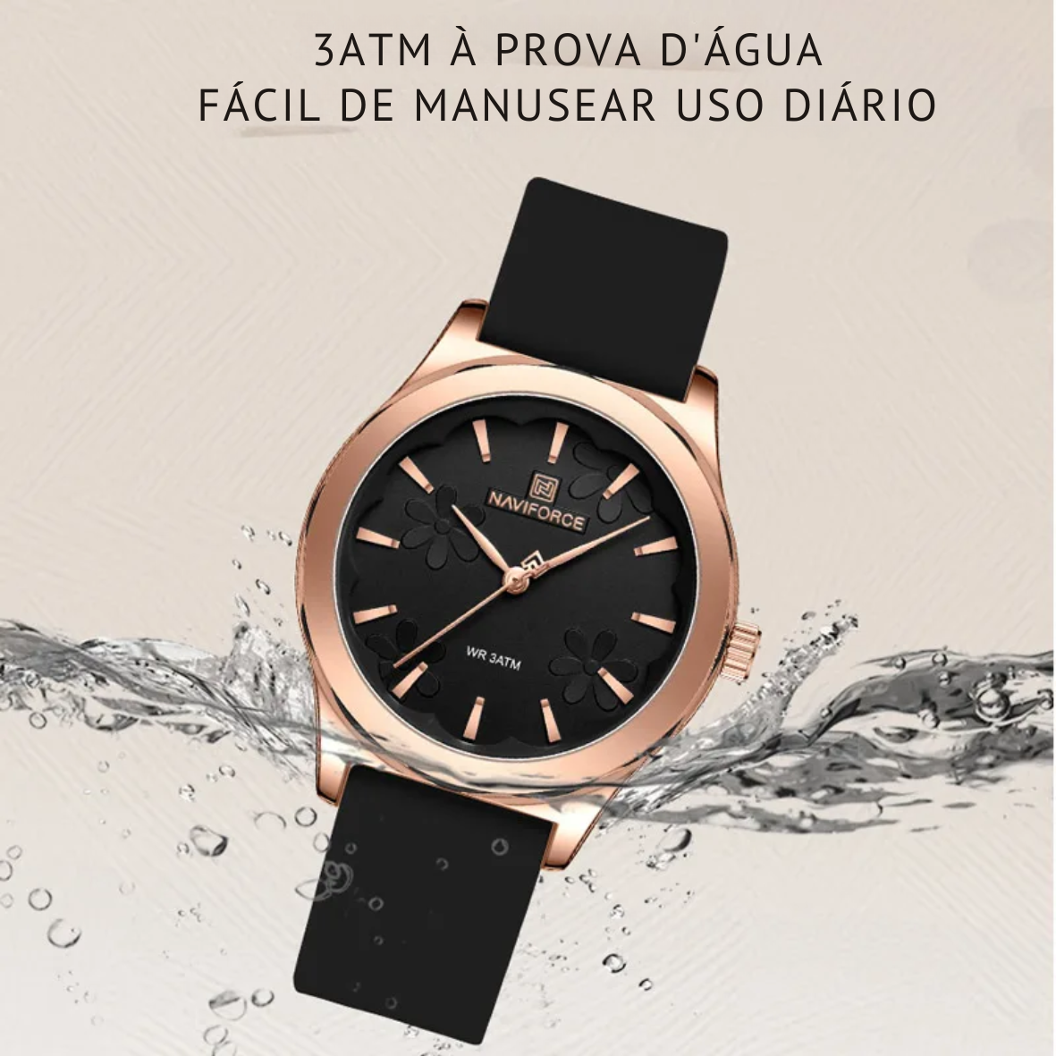Relógio de pulso quartz feminino pulseira de silicone com estojo em ouro rosa
