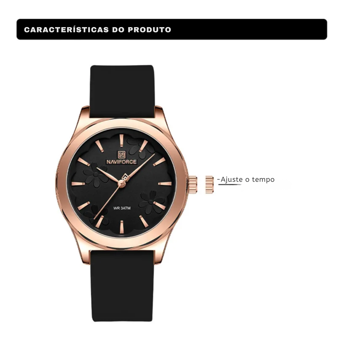 Relógio de pulso quartz feminino pulseira de silicone com estojo em ouro rosa