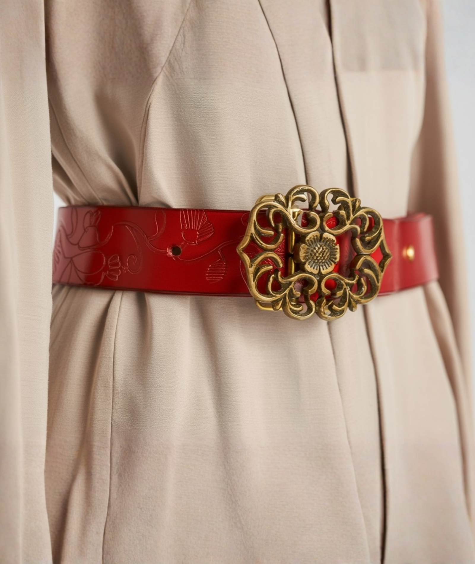 Cinto feminino de couro legítimo - Flowery