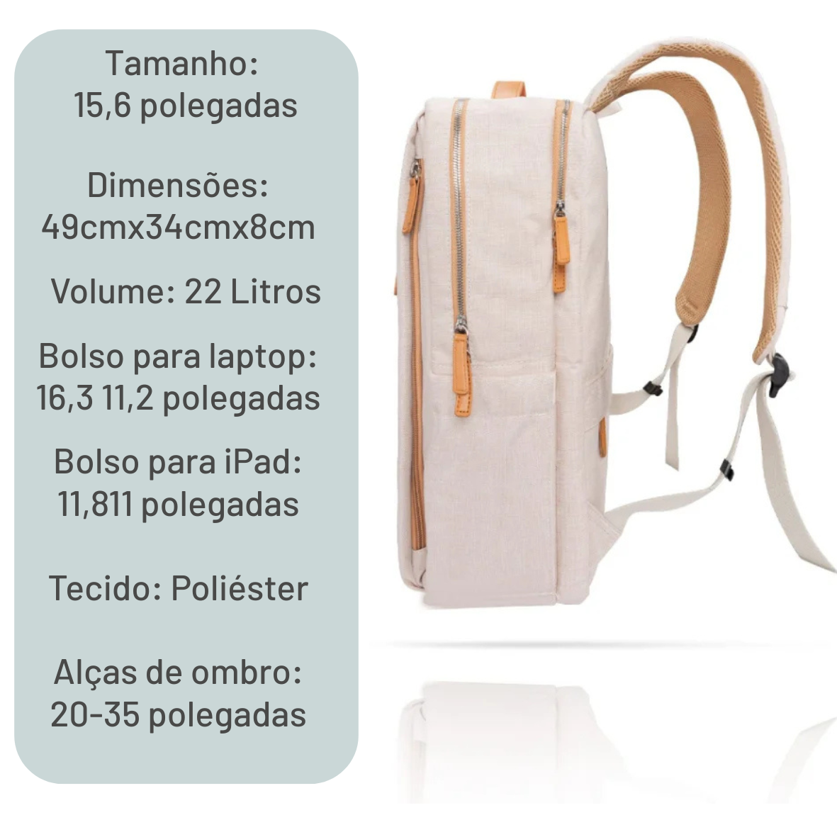 Mochila feminina multifuncional de poliéster com entrada USB e USB-C