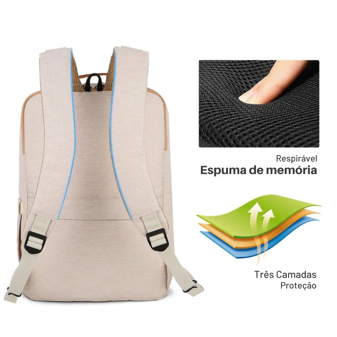 Mochila feminina multifuncional de poliéster com entrada USB e USB-C
