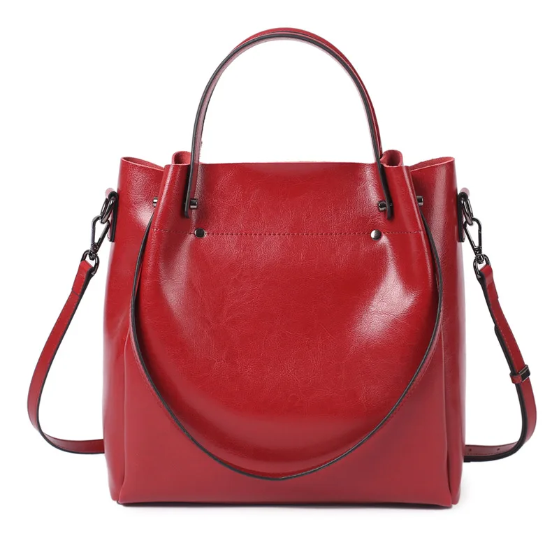 Bolsa feminina grande de couro legitimo - Carmin
