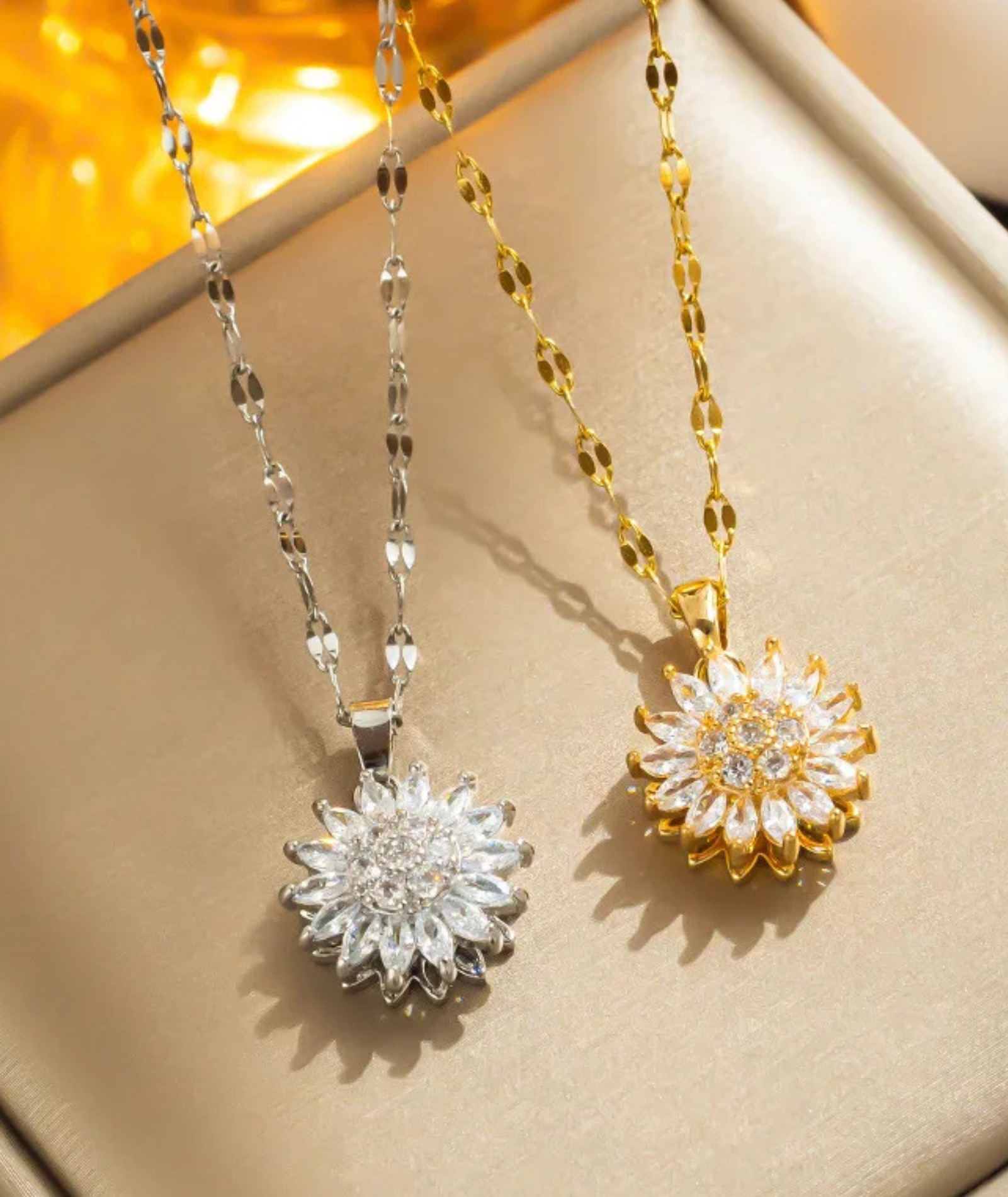 Colar feminino folheado elegante pingente Girassol