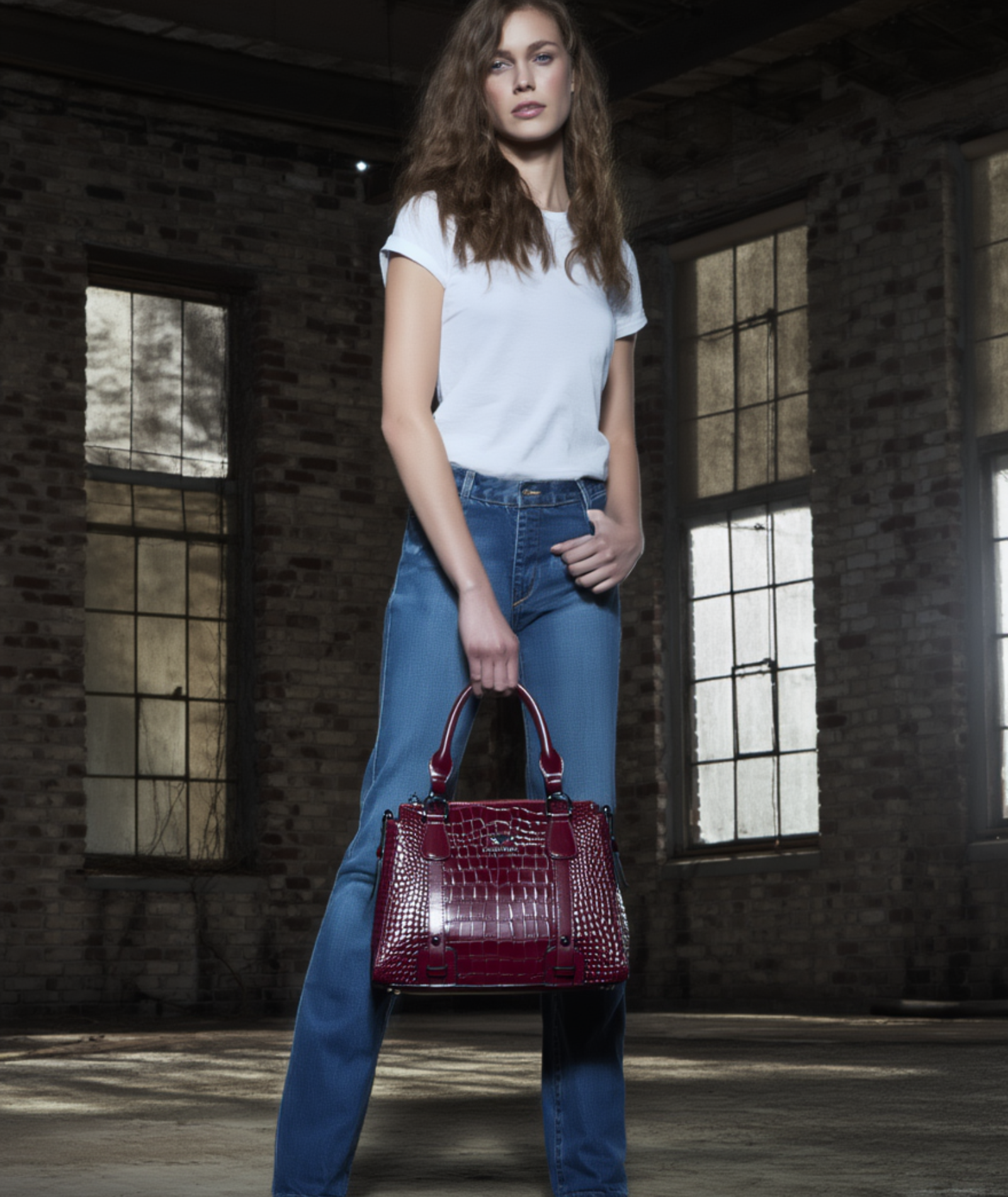 Bolsa feminina elegante couro genuíno - Crocodille