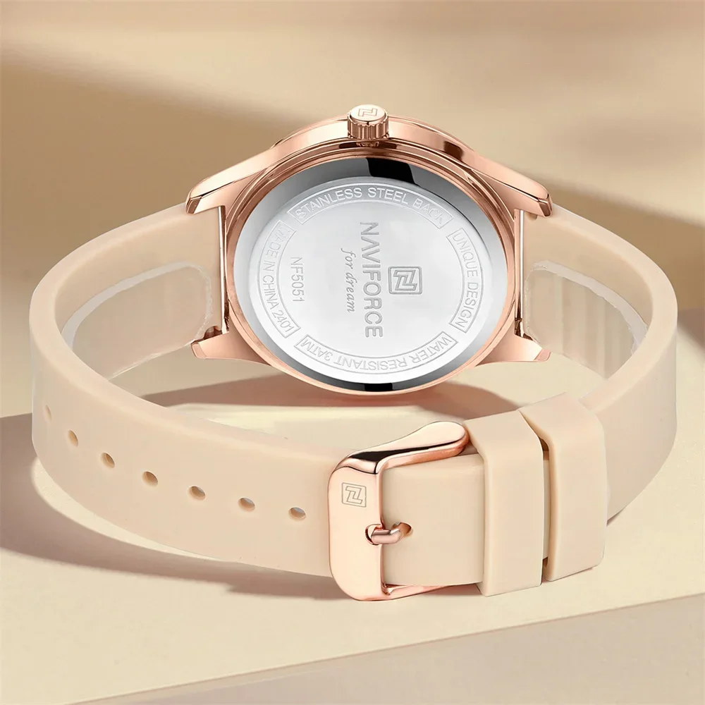 Relógio de pulso quartz feminino pulseira de silicone com estojo em ouro rosa