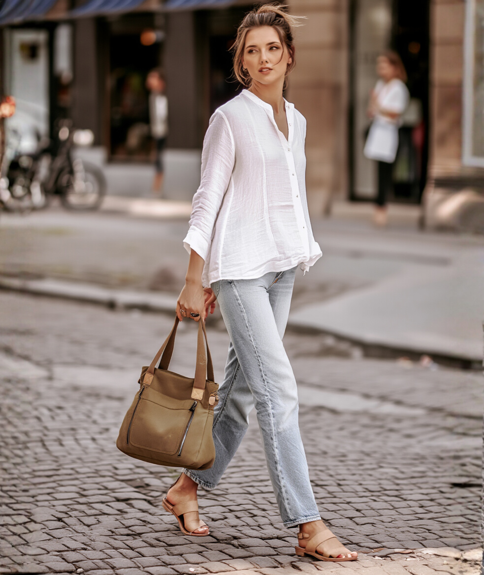 Bolsa feminina de lona com alça removível - Margareth