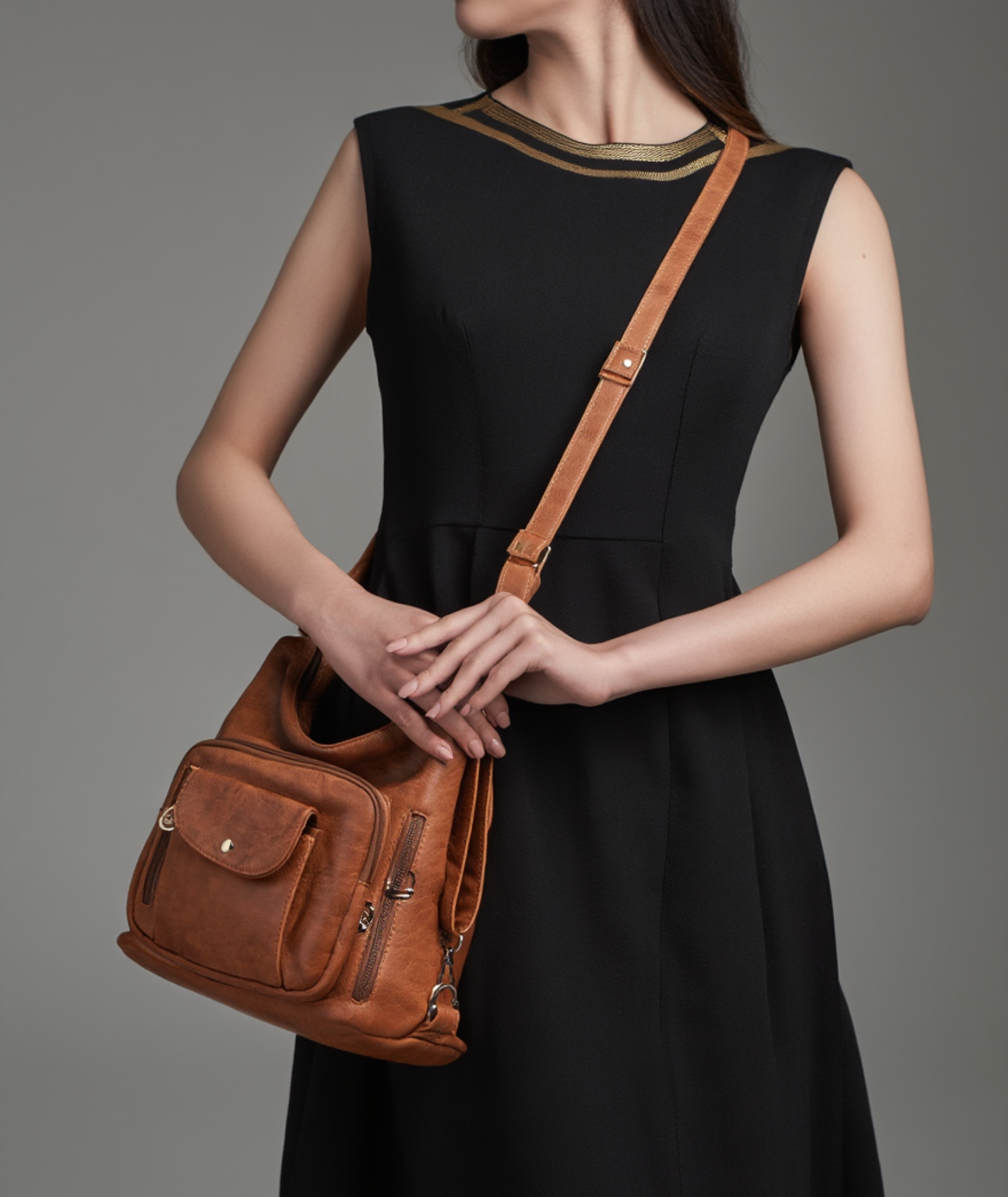 Bolsa feminina de couro ecológico com alça ajustável - Marrocos