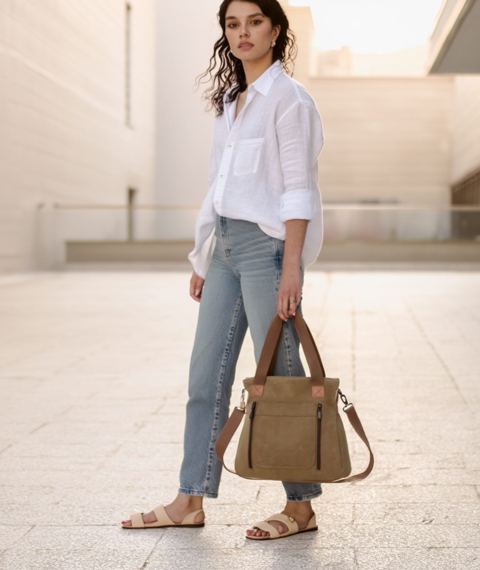 Bolsa feminina de lona com alça removível - Margareth