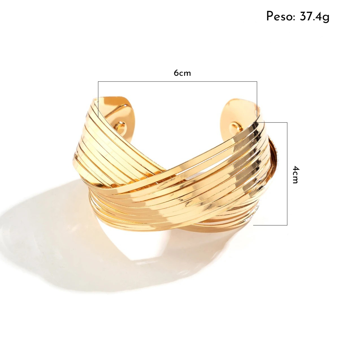 Bracelete feminino folheado linhas cruzadas