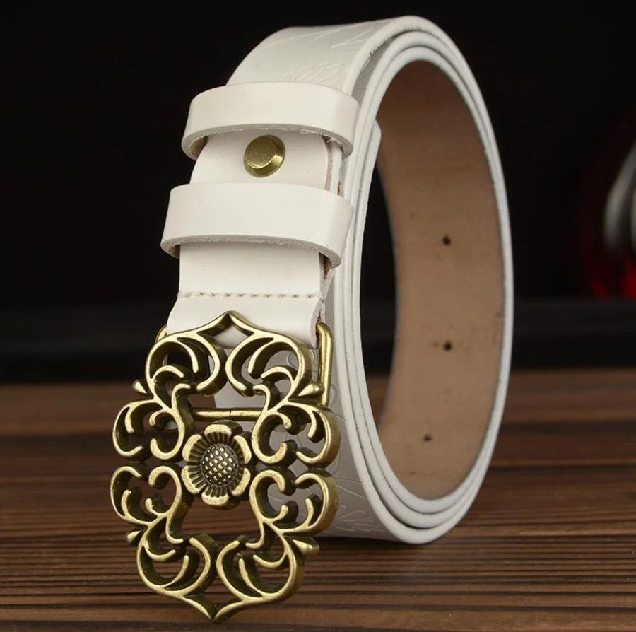 Cinto feminino de couro legítimo - Flowery