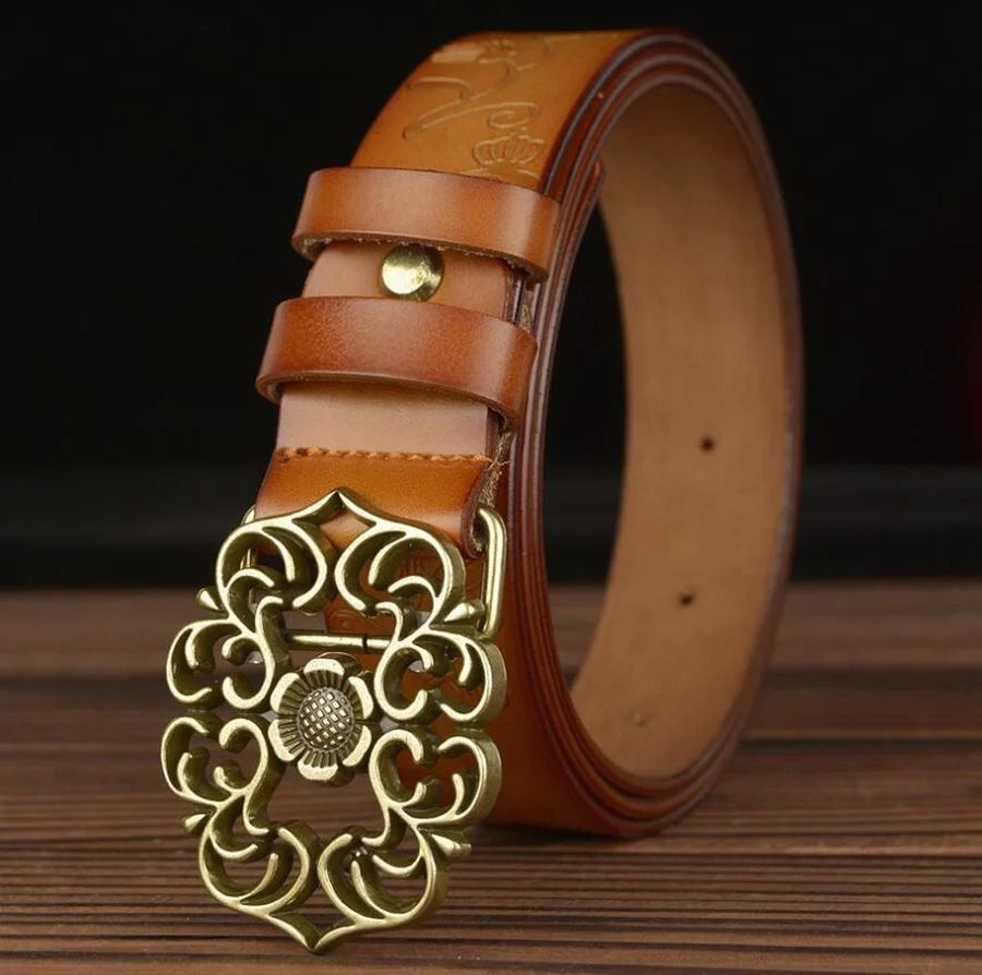 Cinto feminino de couro legítimo - Flowery