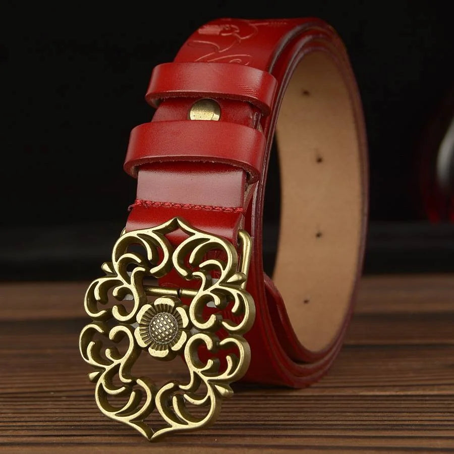 Cinto feminino de couro legítimo - Flowery