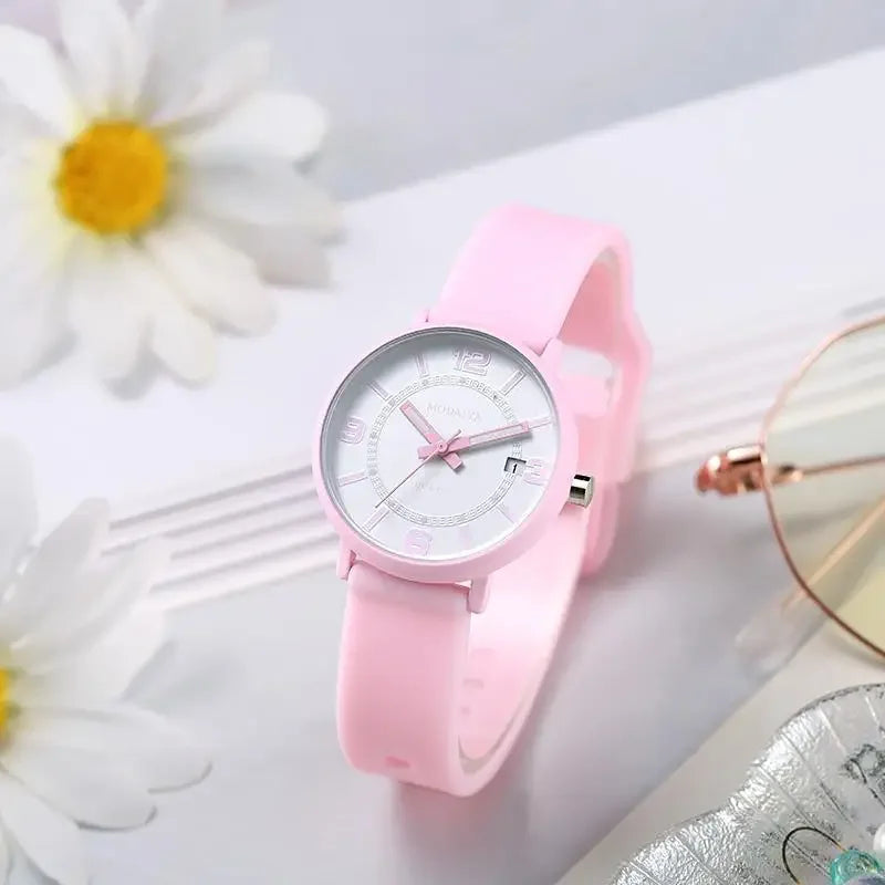 Relógio de pulso feminino quartz de silicone à prova d'agua