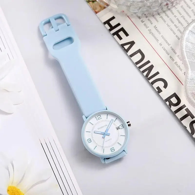 Relógio de pulso feminino quartz de silicone à prova d'agua