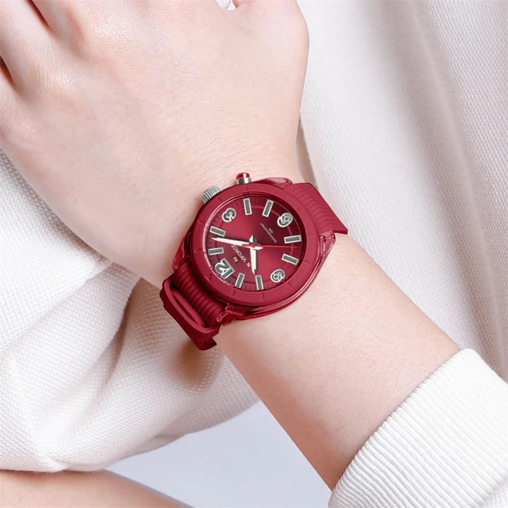 Relógio feminino quartzo silicone a prova d'agua