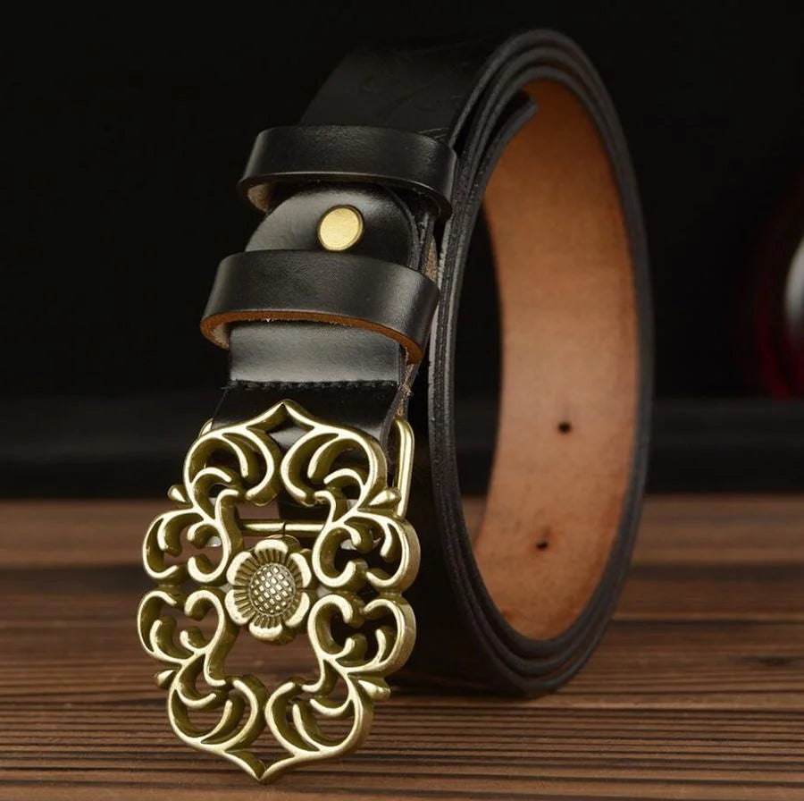 Cinto feminino de couro legítimo - Flowery