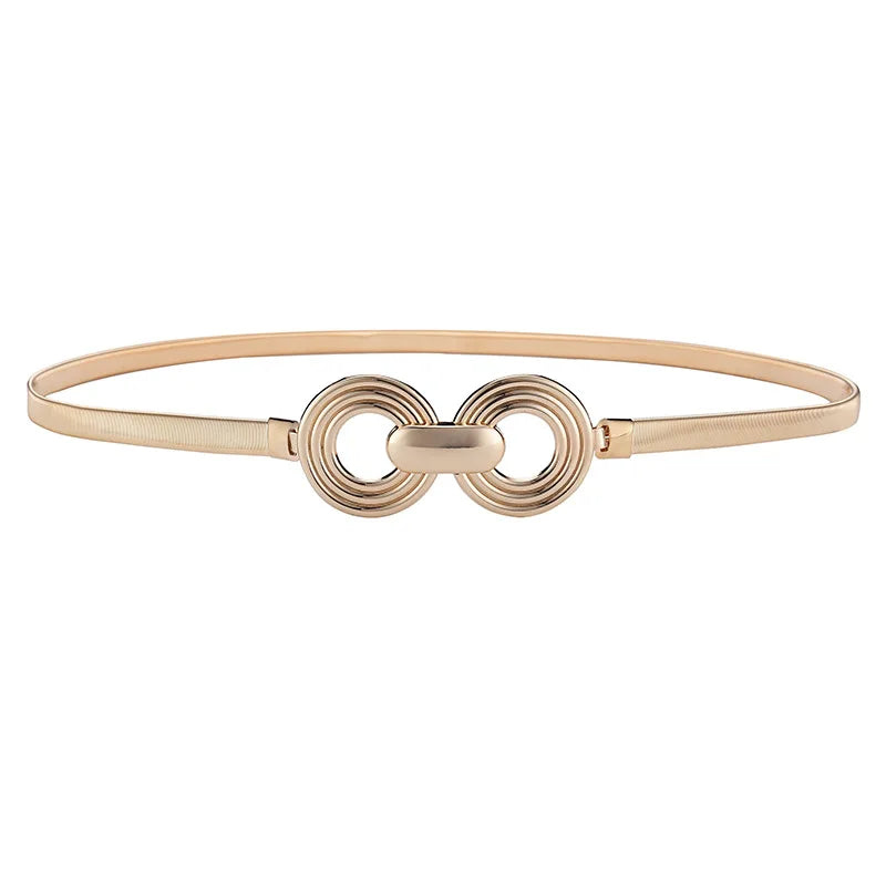 Cinto feminino dourado com fivela decorada em metal