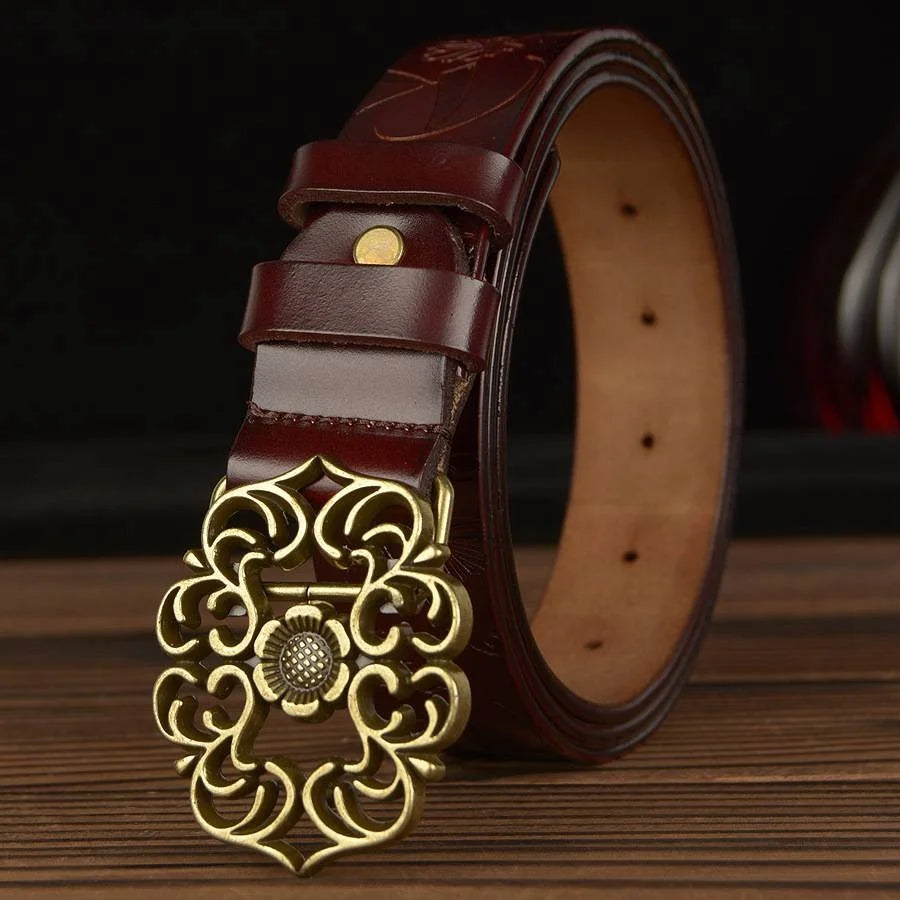 Cinto feminino de couro legítimo - Flowery