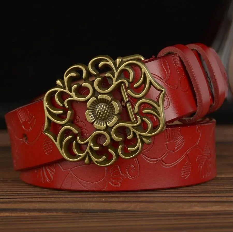 Cinto feminino de couro legítimo - Flowery