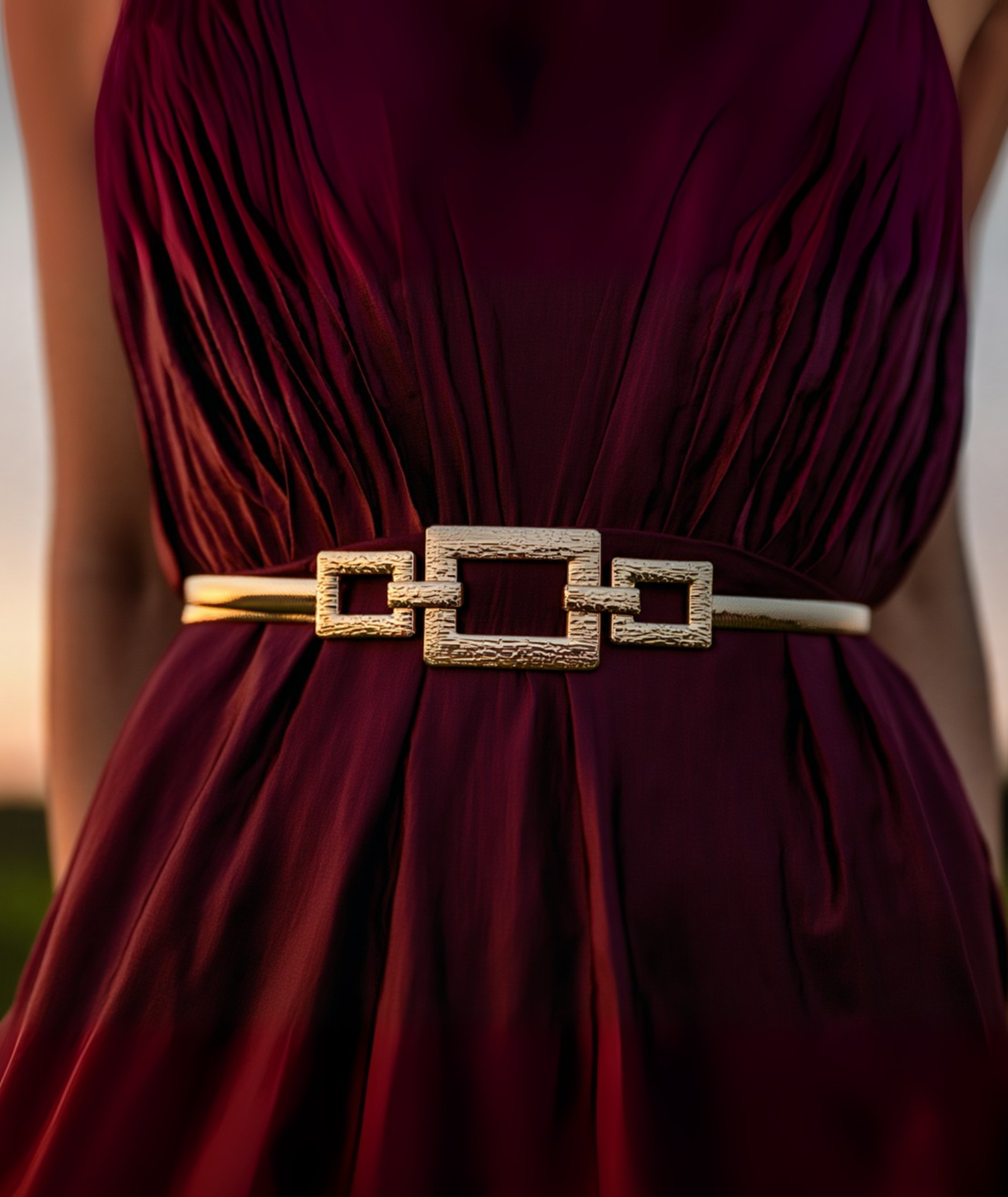 Cinto feminino dourado com fivela decorada em metal