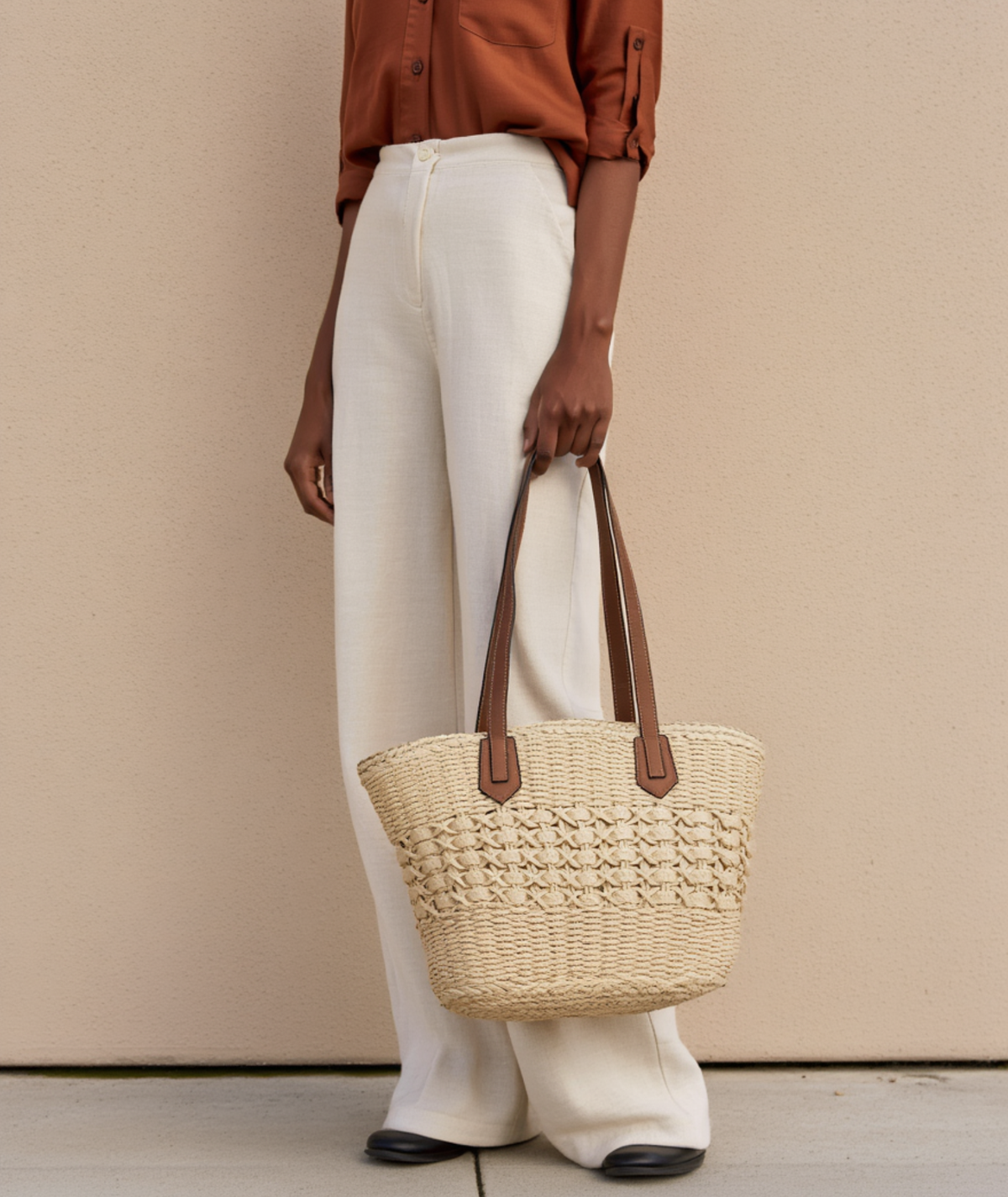 Bolsa praia de palha estilo Boho