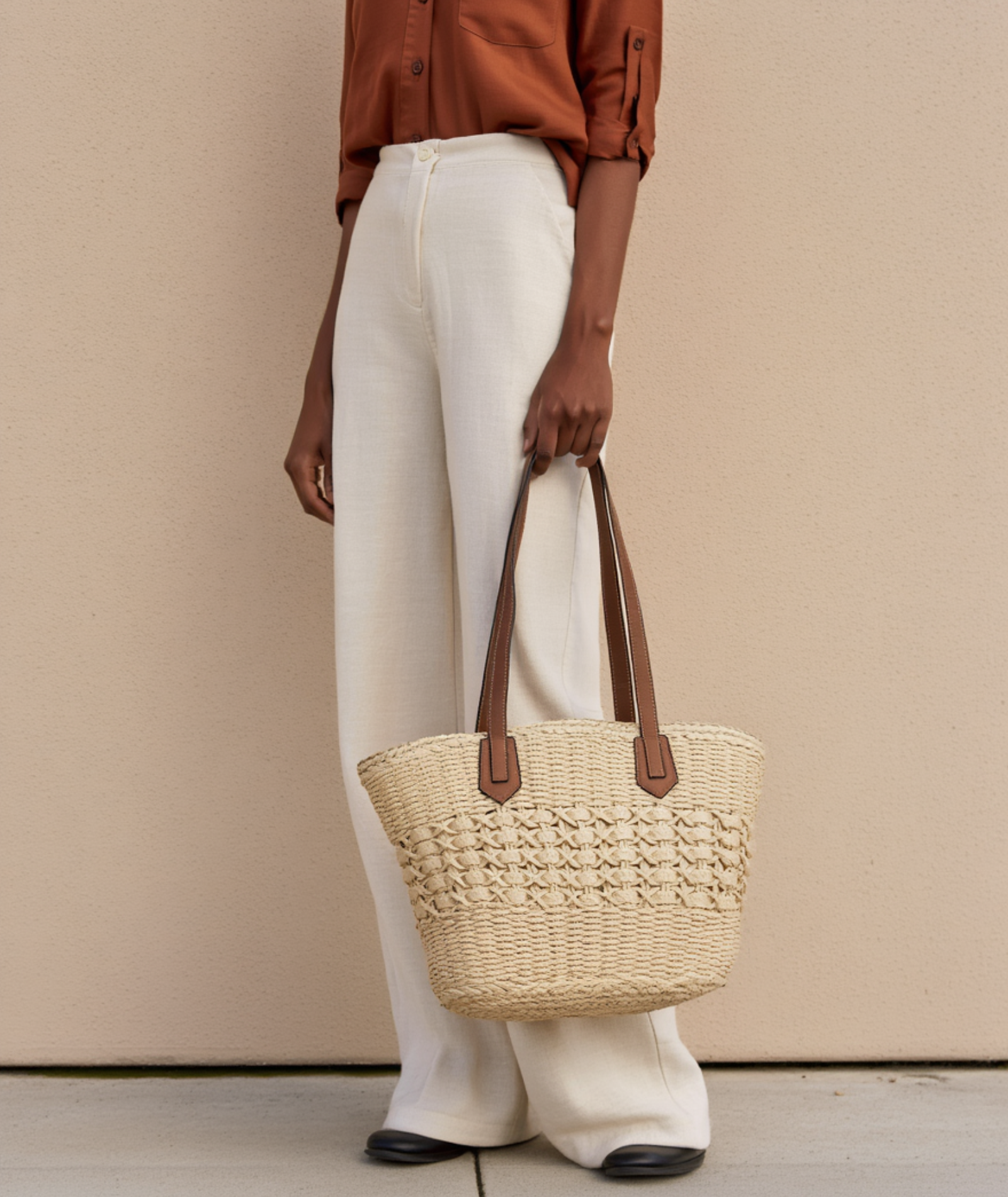 Bolsa praia de palha estilo Boho