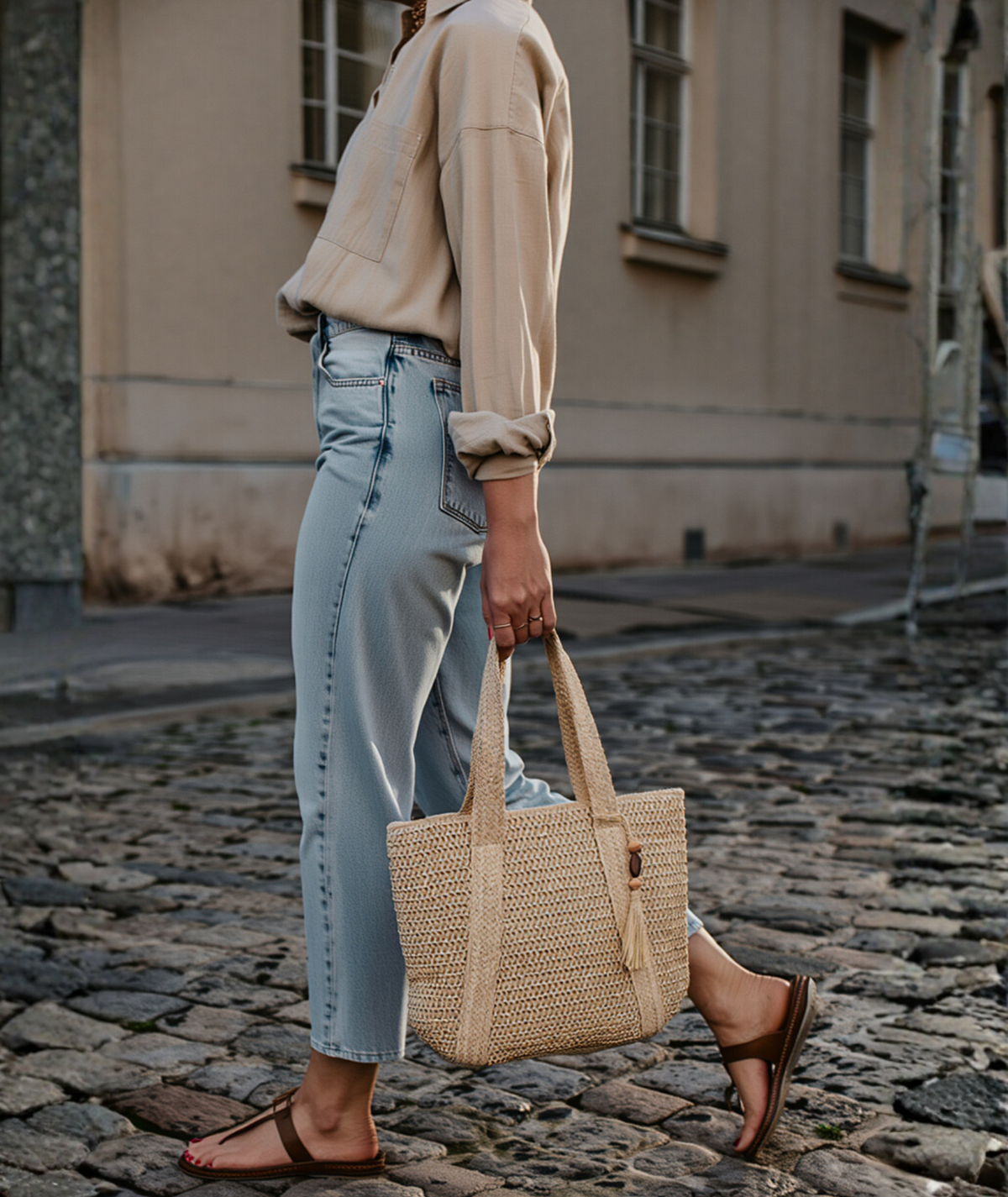 Bolsa feminina grande de palha - Spiaggia