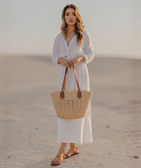 Bolsa praia de palha estilo Boho