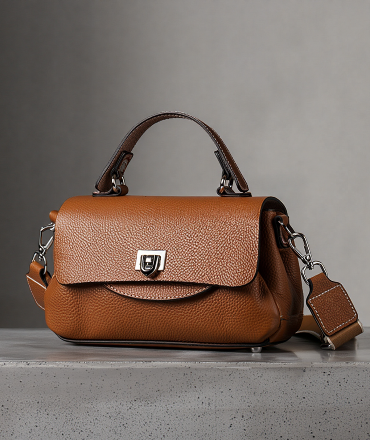 Bolsa feminina de couro genuíno com alça adicional - Zency