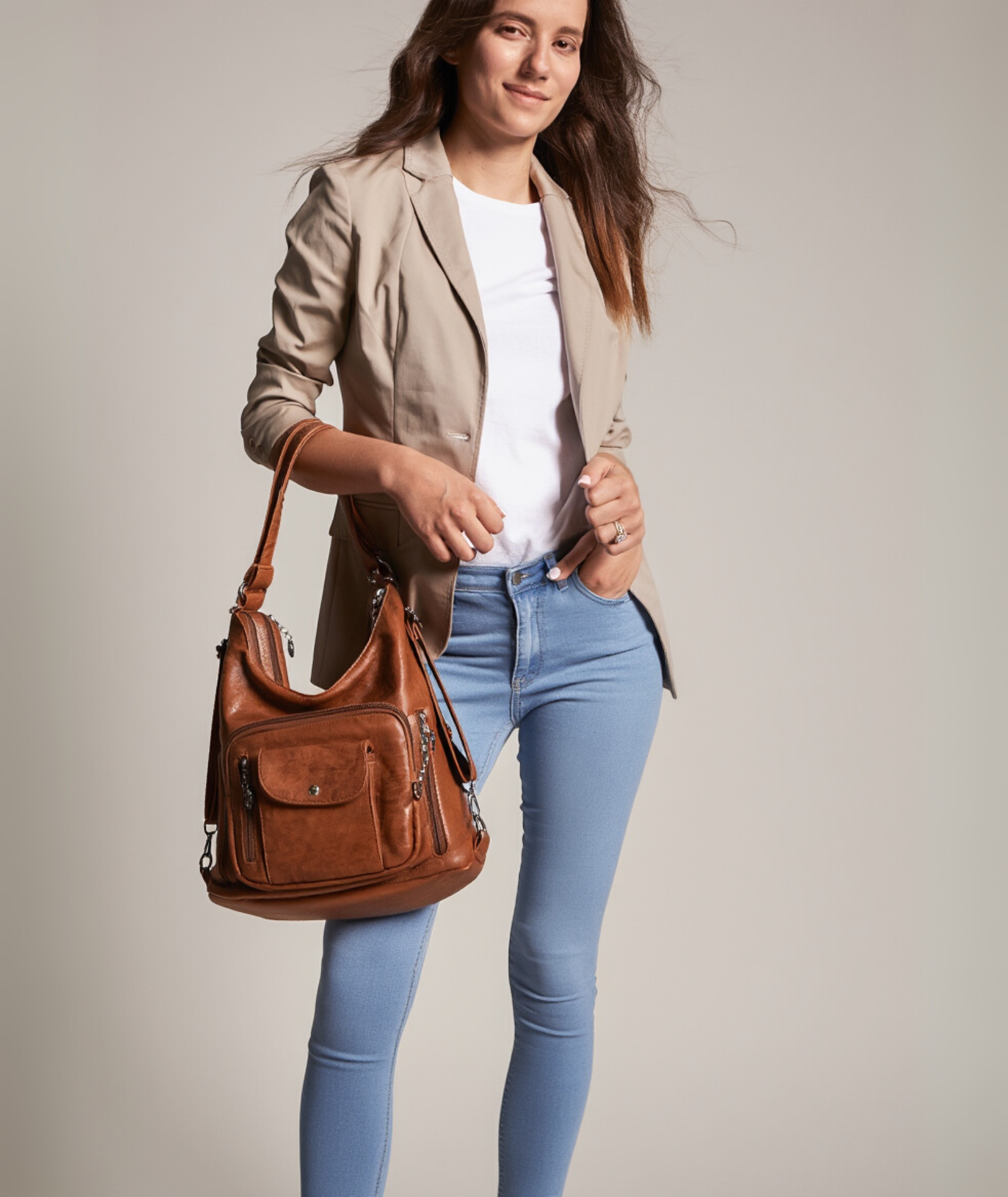 Bolsa feminina de couro ecológico com alça ajustável - Marrocos