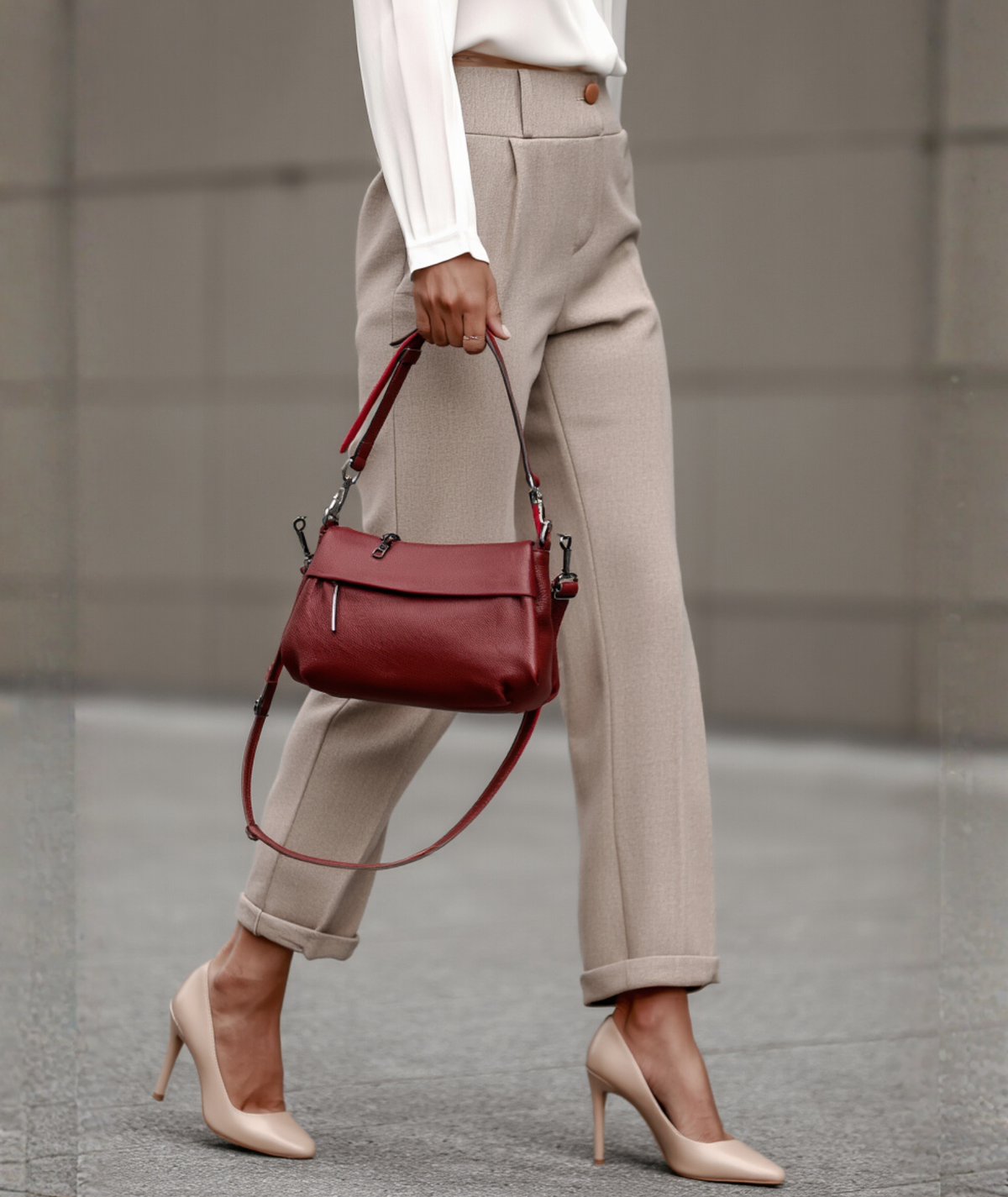 Bolsa feminina de couro genuíno com alça removível - Clarice