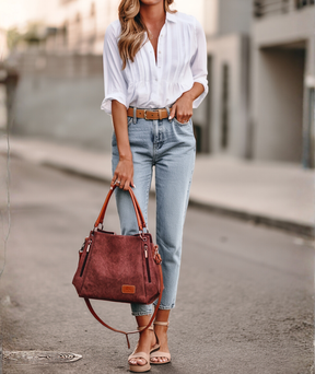 Bolsa feminina de lona com detalhes em couro - Karine