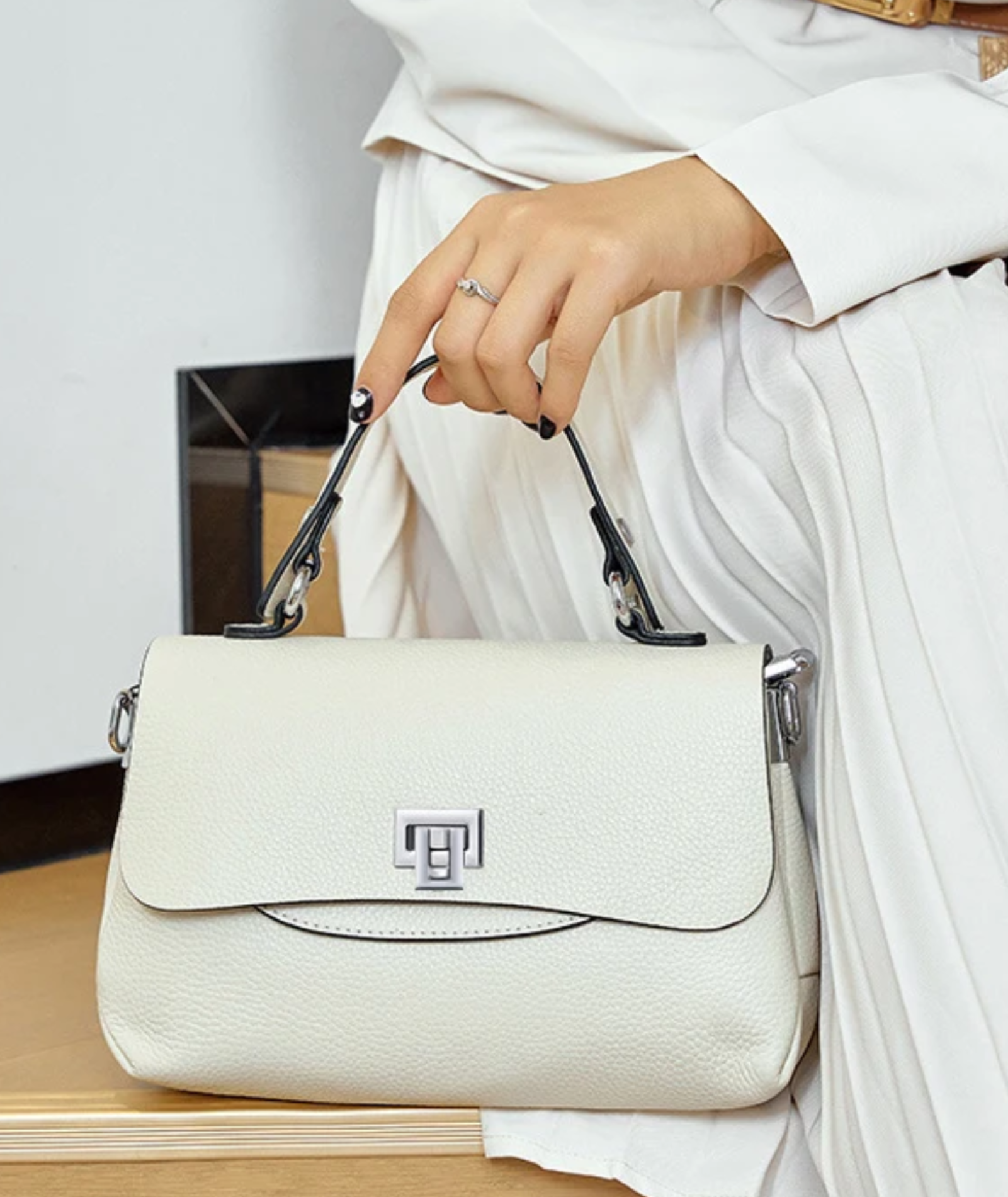 Bolsa feminina de couro genuíno com alça adicional - Zency