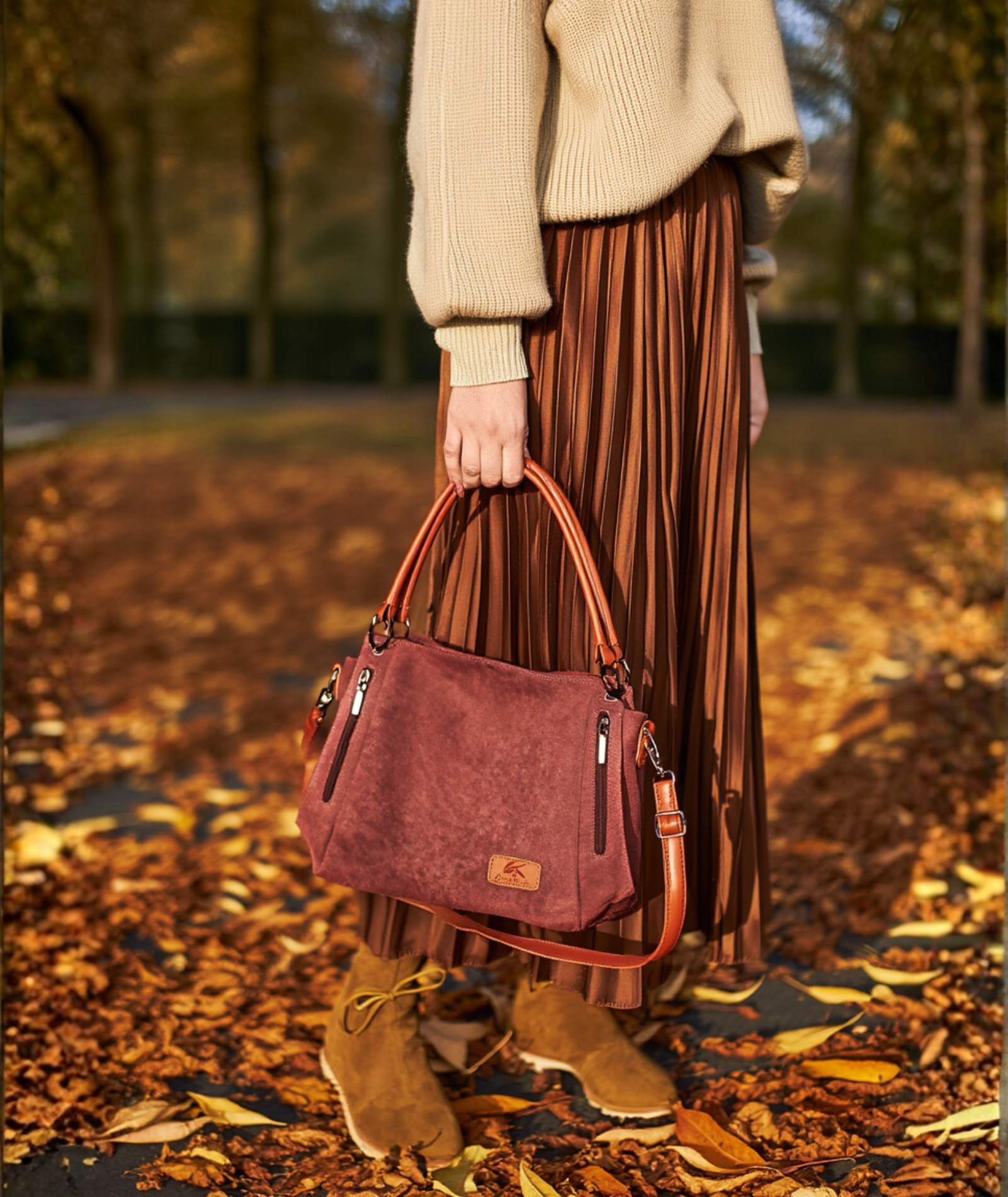 Bolsa feminina de lona com detalhes em couro - Karine