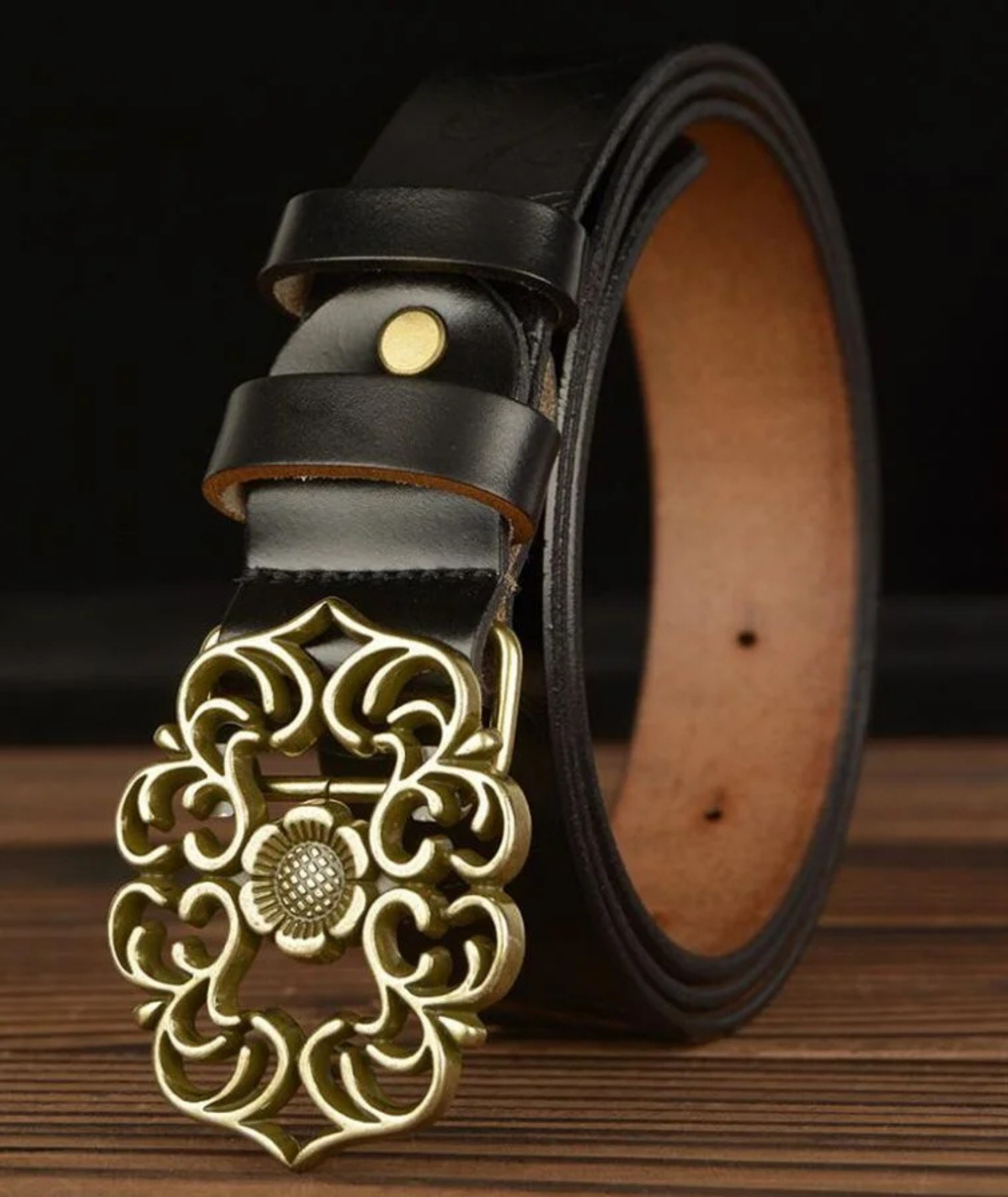 Cinto feminino de couro legítimo - Flowery