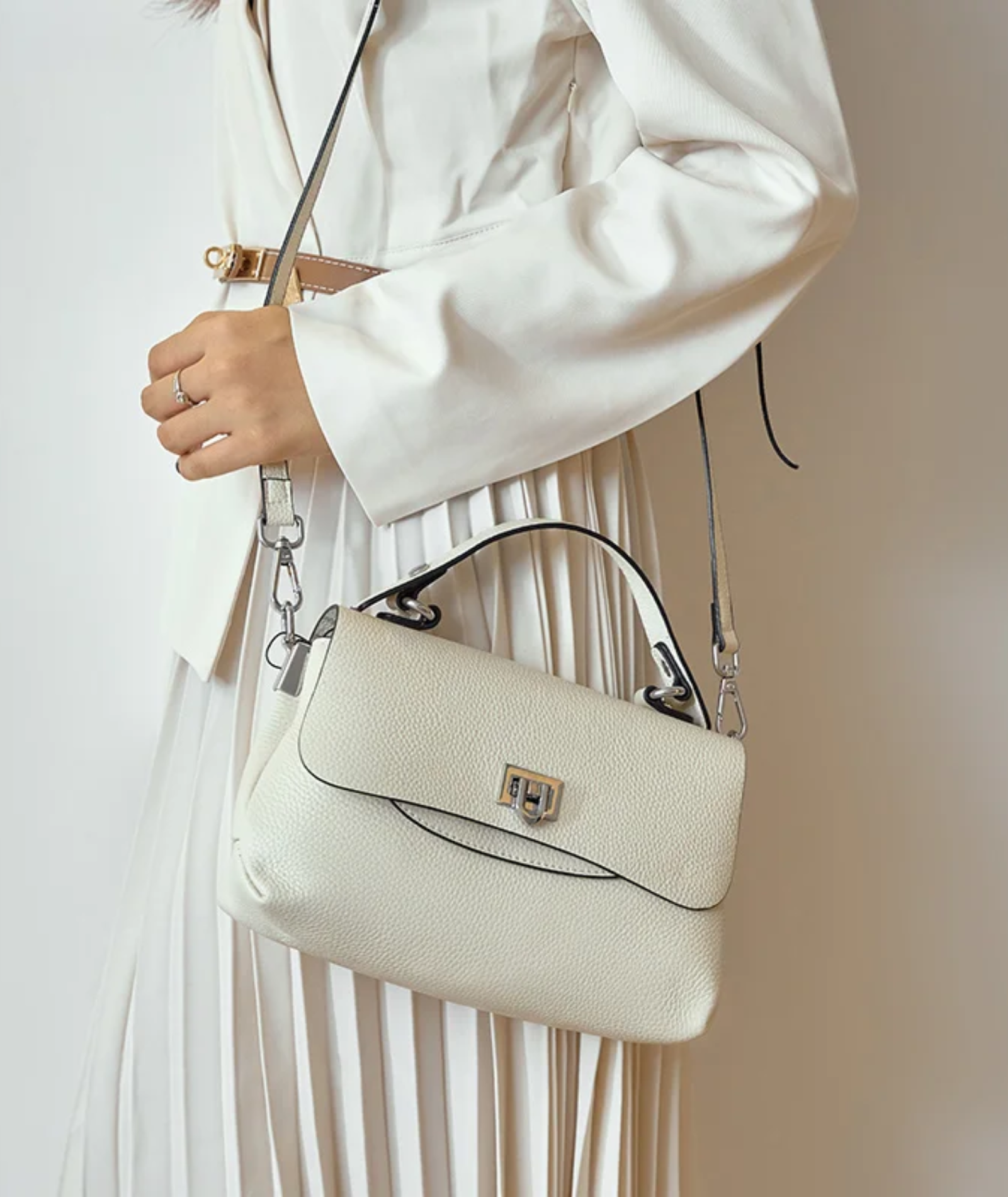 Bolsa feminina de couro genuíno com alça adicional - Zency