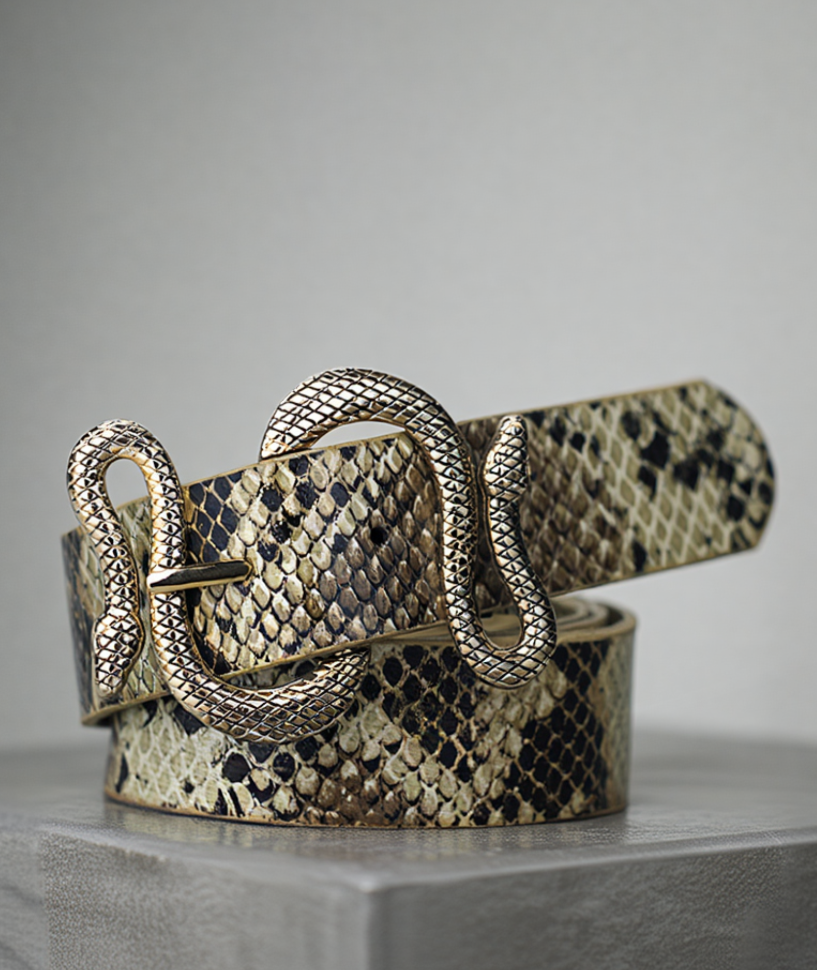 Cinto de couro  feminino - Fivela cobra