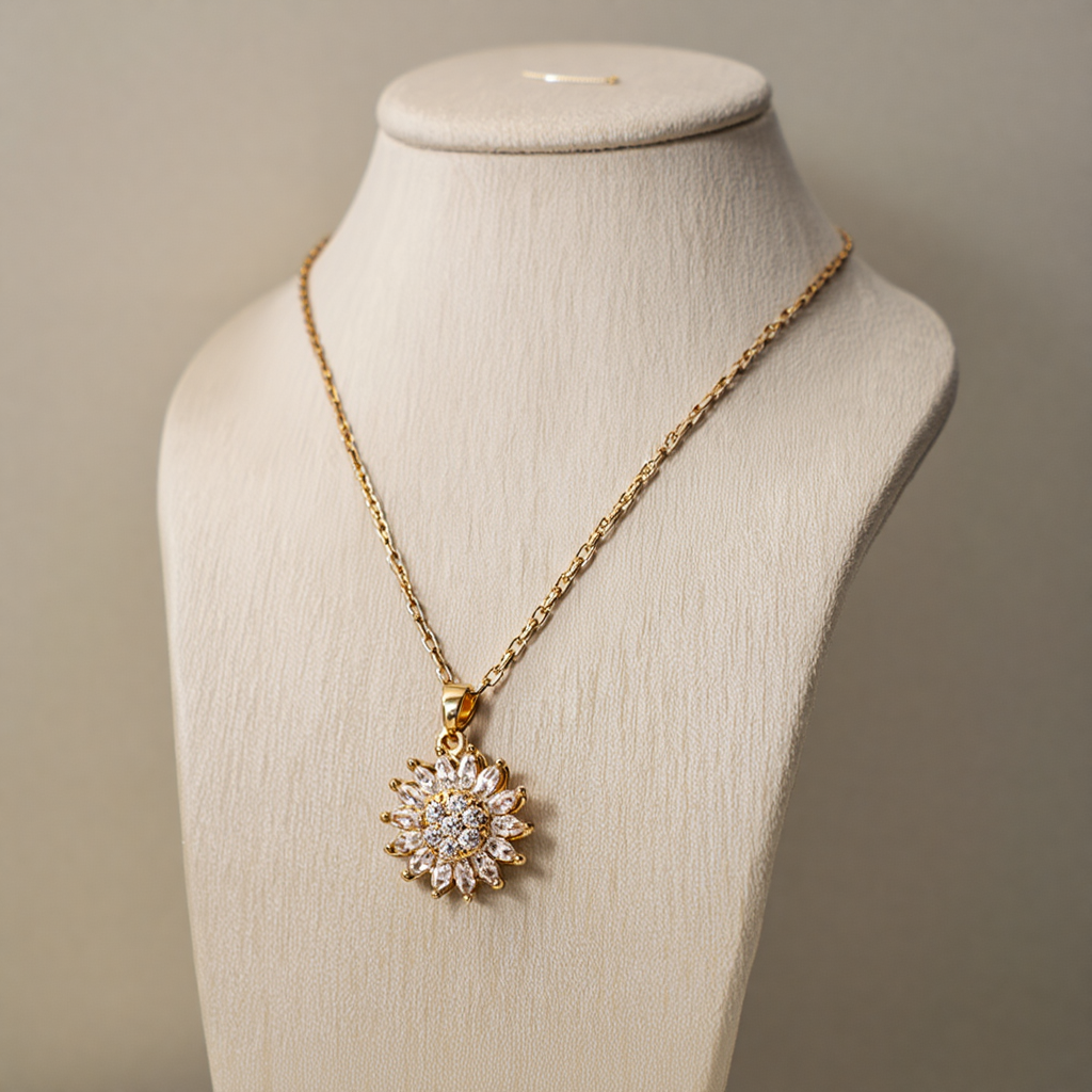 Colar feminino folheado elegante pingente Girassol